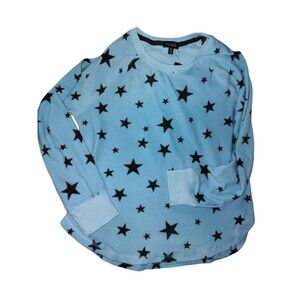 $49 INSOMNIAX Womens Pajama Top Long Sleeve Light Blue with Stars